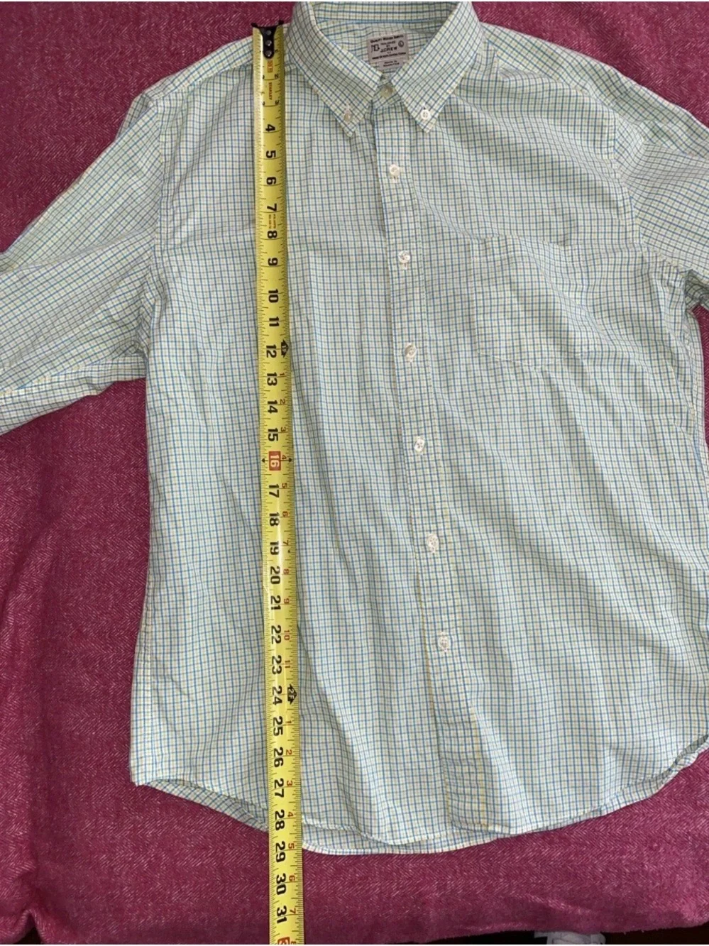J. Crew Men's Light Green and White Windowpane Button-Down Shirt